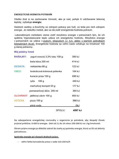 Energetická hodnota potravin