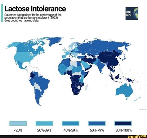 Mapa intolerance laktózy ve světě